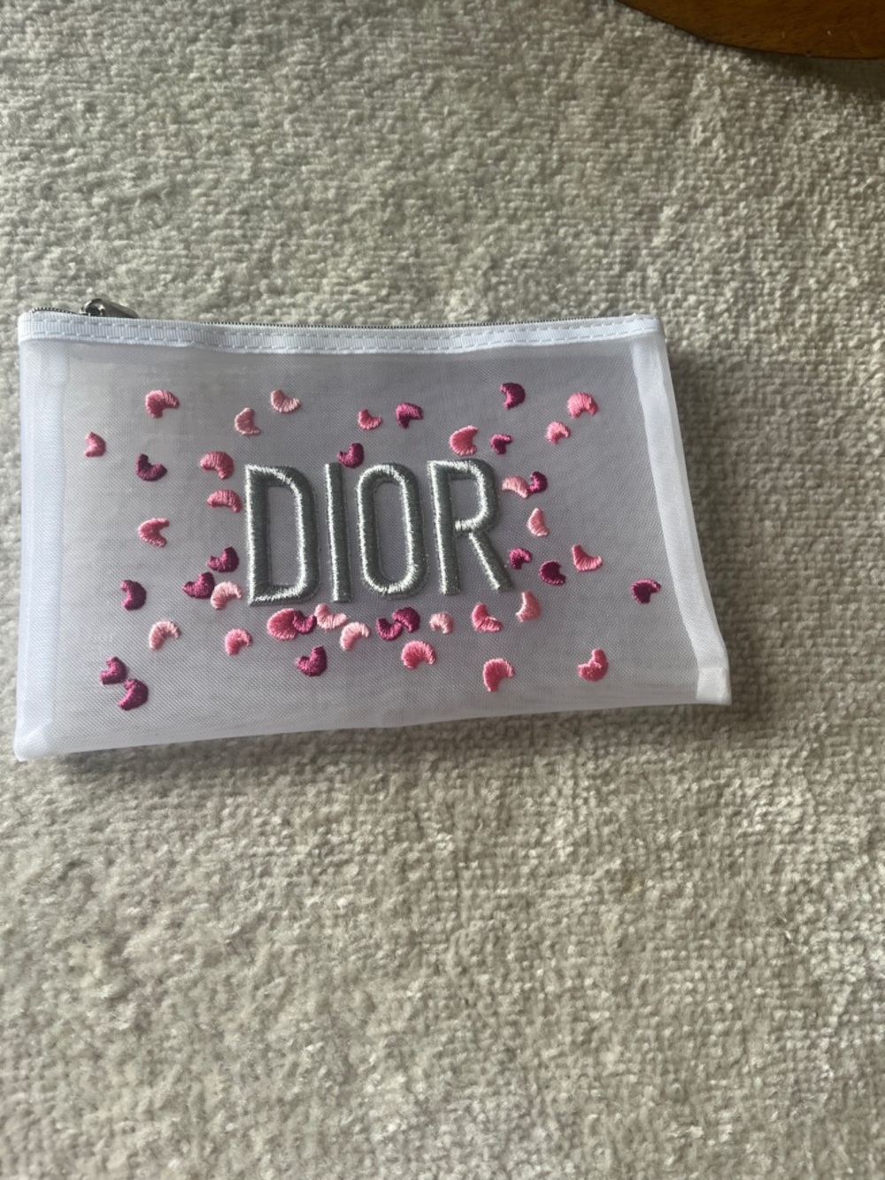 Dior White Mesh Pouch with Pink and Fuchsia Hearts